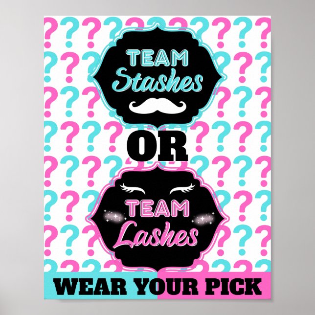 Striche oder Lashes Gender Reveal Baby Shower Part Poster (Vorne)