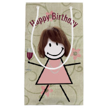 Strichfigur-Mädchen am Geburtstag mit Rotwein