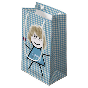 Strichfigur-Mädchen am Gingham mit Wein Kleine Geschenktüte