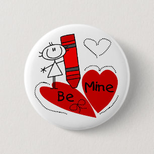 Strichfigur-Mädchen be Mine Valentine Button