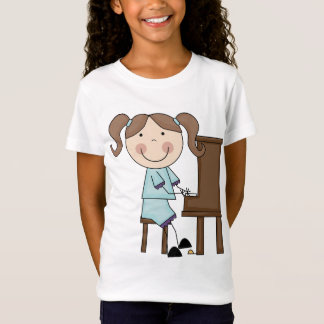 Strichfigur-Mädchen, das Klavier spielt T-Shirt