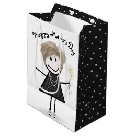 Strichfigur-Mädchen der Mutter mit den Daisies Mittlere Geschenktüte