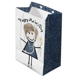 Strichfigur-Mädchen der Mutter mit den Daisies Mittlere Geschenktüte
