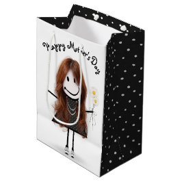 Strichfigur-Mädchen der Mutter mit den Daisies Mittlere Geschenktüte