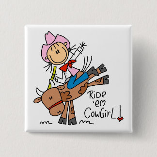 Strichfigur-Mädchen-Fahrem-Cowgirl-T-Shirts und Button