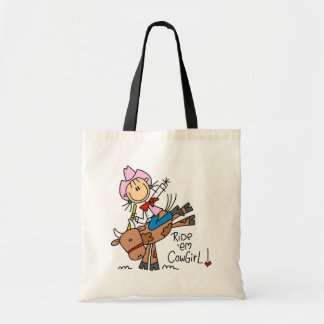 Strichfigur-Mädchen-Fahrem-Cowgirl-T-Shirts und Tragetasche