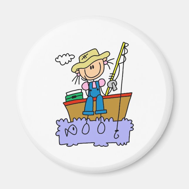 Strichfigur-Mädchen Fischen Magnet (Vorne)