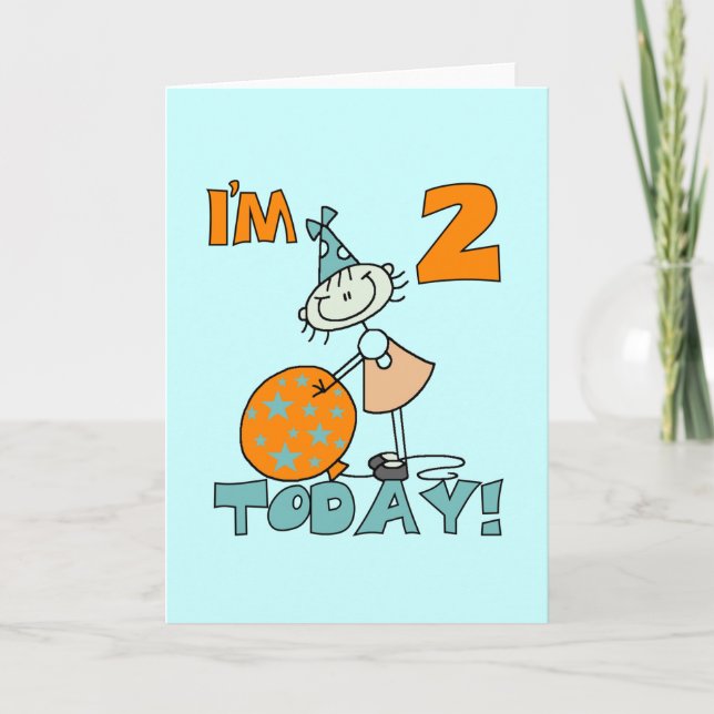 Strichfigur-Mädchen ich bin 2 Heute Hemden und Ges Karte (Vorderseite)