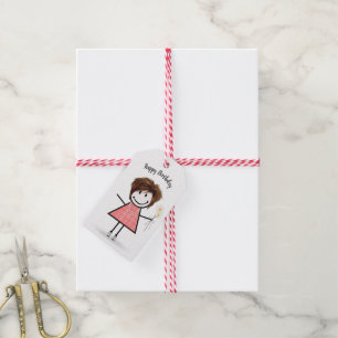 Strichfigur-Mädchen in Gingham Dress Geschenkanhänger