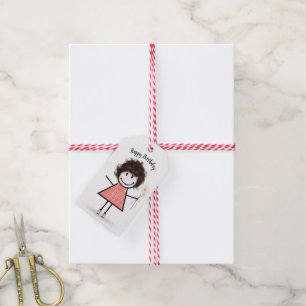 Strichfigur-Mädchen in Gingham Dress Geschenkanhänger