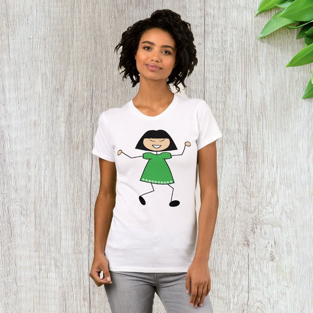 Strichfigur-Mädchen in grünen Kleidern Damen T - S T-Shirt (Von Creator hochgeladen)