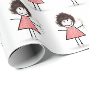Strichfigur-Mädchen in Sneakern auf Weiß Geschenkpapier