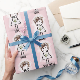 Strichfigur-Mädchen in Sneakers auf rosa Geschenkpapier
