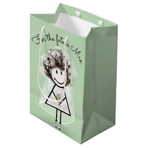 Strichfigur-Mädchen in Spitzenkleidung und Sneaker Mittlere Geschenktüte