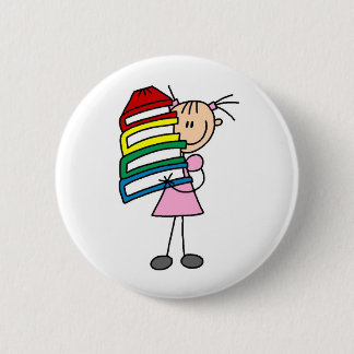 Strichfigur-Mädchen mit Büchern Button