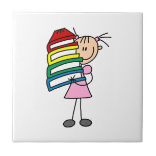 Strichfigur-Mädchen mit Büchern Fliese