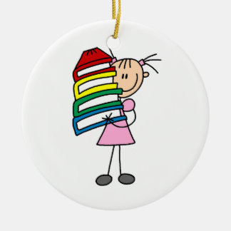 Strichfigur-Mädchen mit Büchern Keramikornament