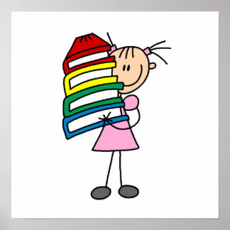 Strichfigur-Mädchen mit Büchern Poster