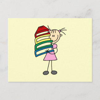 Strichfigur-Mädchen mit Büchern Postkarte