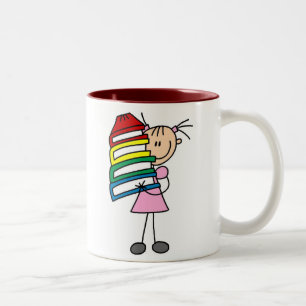 Strichfigur-Mädchen mit Büchern Zweifarbige Tasse