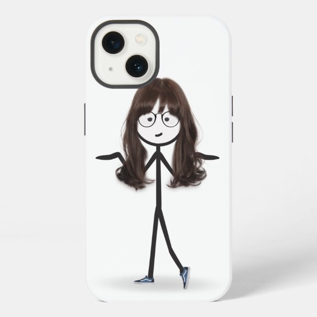 Strichfigur-Mädchen mit dunklen Haaren iPhone Hülle (Rückseite)