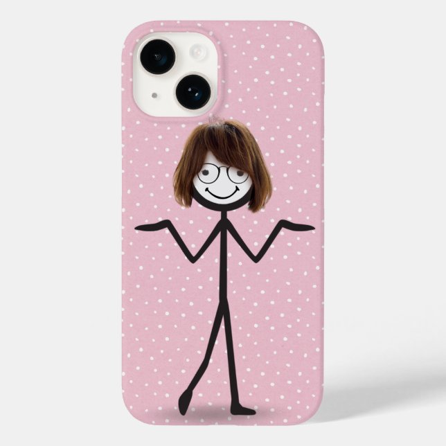 Strichfigur-Mädchen mit Haar und Brille Case-Mate iPhone Hülle (Rückseite)