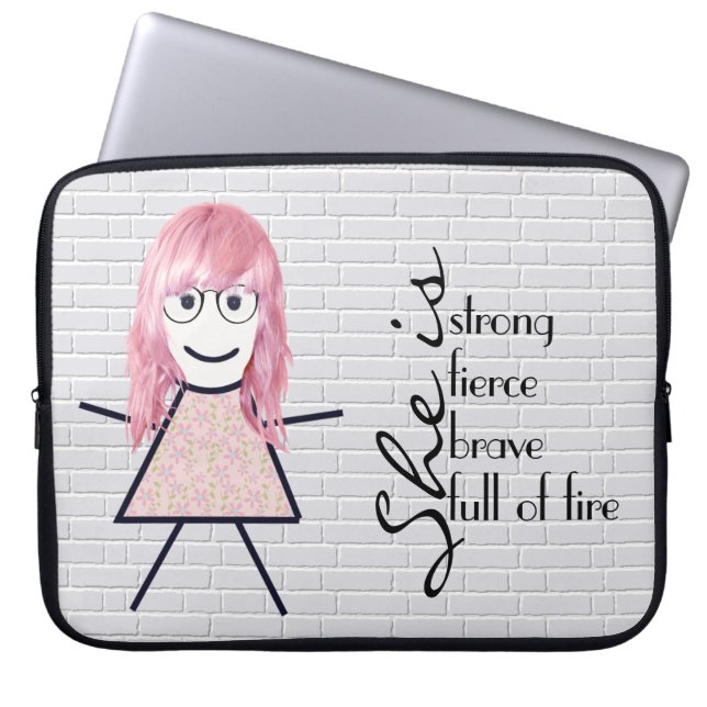 Strichfigur-Mädchen mit Haarausfall und inspiriere Laptopschutzhülle (Vorderseite)