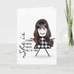 Strichfigur-Mädchen mit langem Haar für Sister Karte<br><div class="desc">Niedliches Stickermädchen mit langen Haaren,  Gläsern und kariertem Büffel auf weißem Hintergrund zum Geburtstag der Schwester.</div>