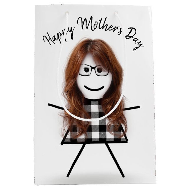 Strichfigur-Mädchen mit Muttertag der Haare Mittlere Geschenktüte (Vorderseite)