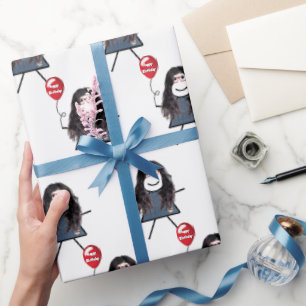 Strichfigur-Mädchen mit Rotem Geburtstagsballon Geschenkpapier