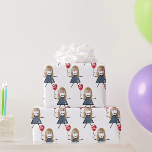 Strichfigur-Mädchen mit Rotem Geburtstagsballon Geschenkpapier