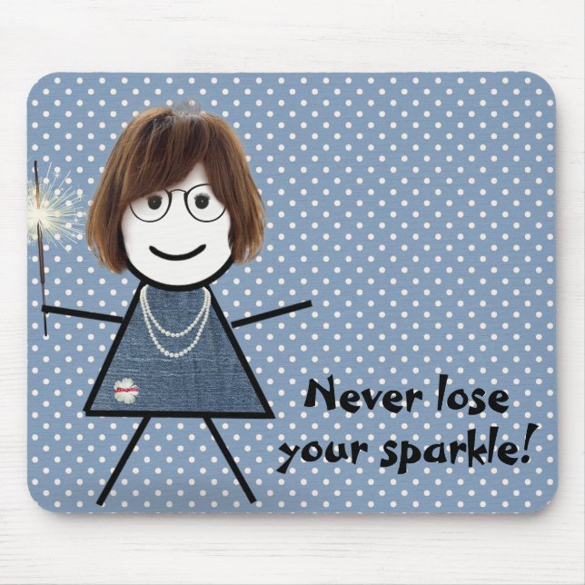 Strichfigur-Mädchen mit Sparkler auf Polka Dots Mousepad (Vorne)