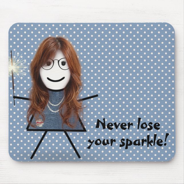 Strichfigur-Mädchen mit Sparkler auf Polka Dots Mousepad (Vorne)