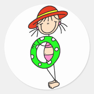 Strichfigur-Mädchen mit Swim-Tube-Aufkleber Runder Aufkleber