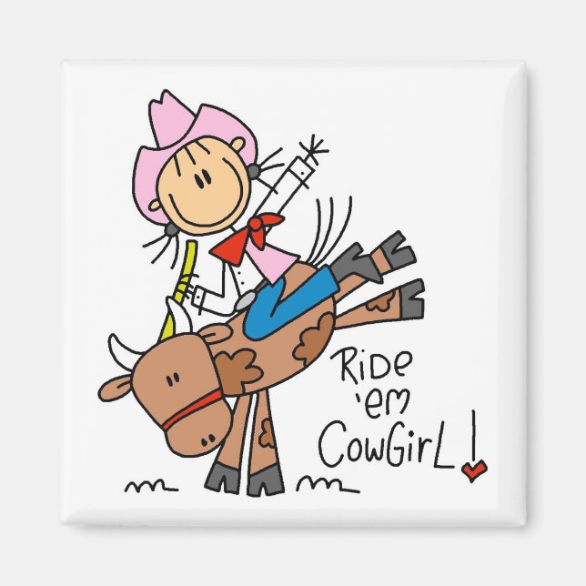 Strichfigur-Mädchen Ride Em Cowgirl - Geschenke Magnet (Vorne)