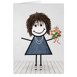 Strichfigur-Mädchen zum Geburtstag mit Blume Bouqu