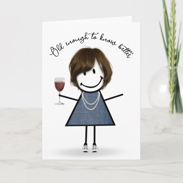 Strichfigur-Mädchen zum Geburtstag mit Weinglas Karte (Vorderseite)