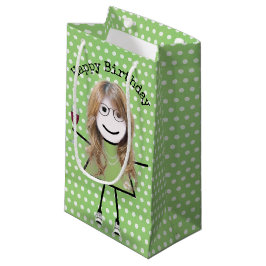 Strichfigur-Mädchen zum Geburtstag mit Weinglas Kleine Geschenktüte