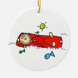 Strichmädchen auf roter Luftmatratze Keramik Ornament