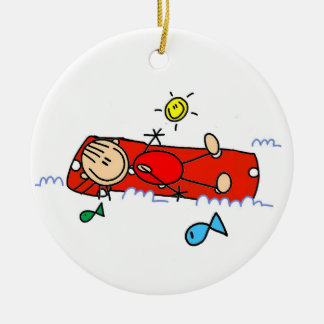 Strichmädchen auf roter Luftmatratze Keramik Ornament