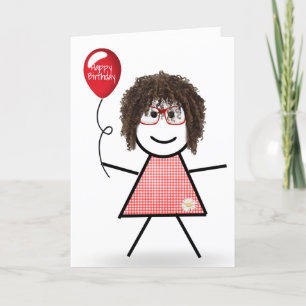 Strichmädchen mit rotem Geburtstagsballon Karte