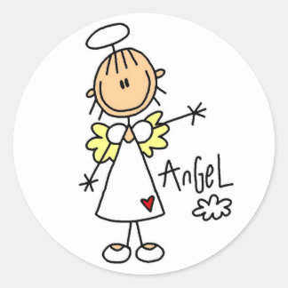 Strichmännchen Angel T - Shirt und Geschenke Runder Aufkleber