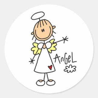 Strichmännchen Angel T - Shirt und Geschenke Runder Aufkleber