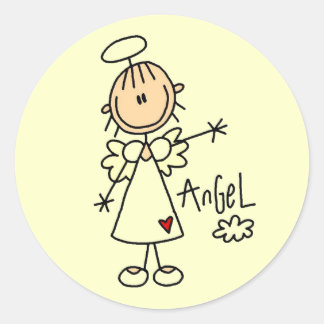 Strichmännchen Angel T - Shirt und Geschenke Runder Aufkleber