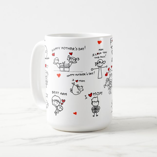 Strichmännchen Art Mother Day Kaffeetasse (Vorderseite Links)