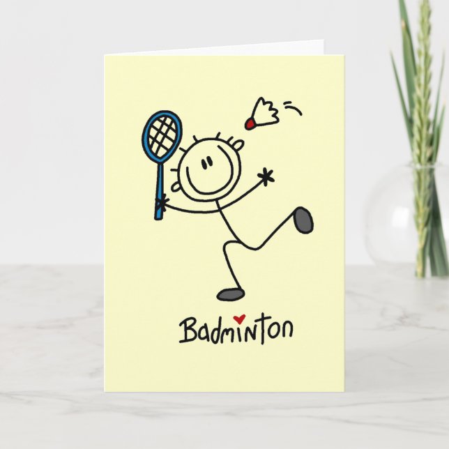 Strichmännchen Badminton T - Shirt und Geschenke Karte (Vorderseite)