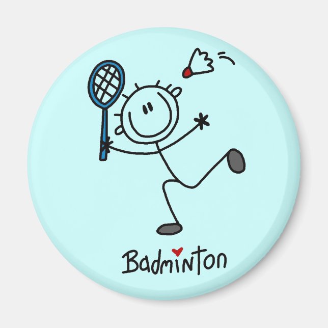 Strichmännchen Badminton T - Shirt und Geschenke Magnet (Vorne)