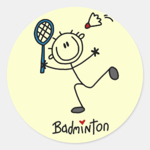 Strichmännchen Badminton T - Shirt und Geschenke Runder Aufkleber