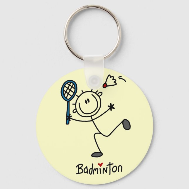 Strichmännchen Badminton T - Shirt und Geschenke Schlüsselanhänger (Vorderseite)