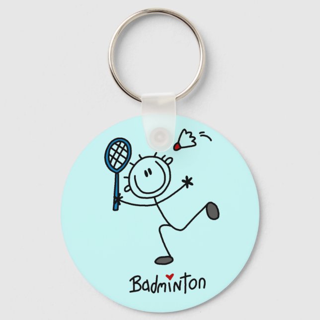 Strichmännchen Badminton T - Shirt und Geschenke Schlüsselanhänger (Vorderseite)